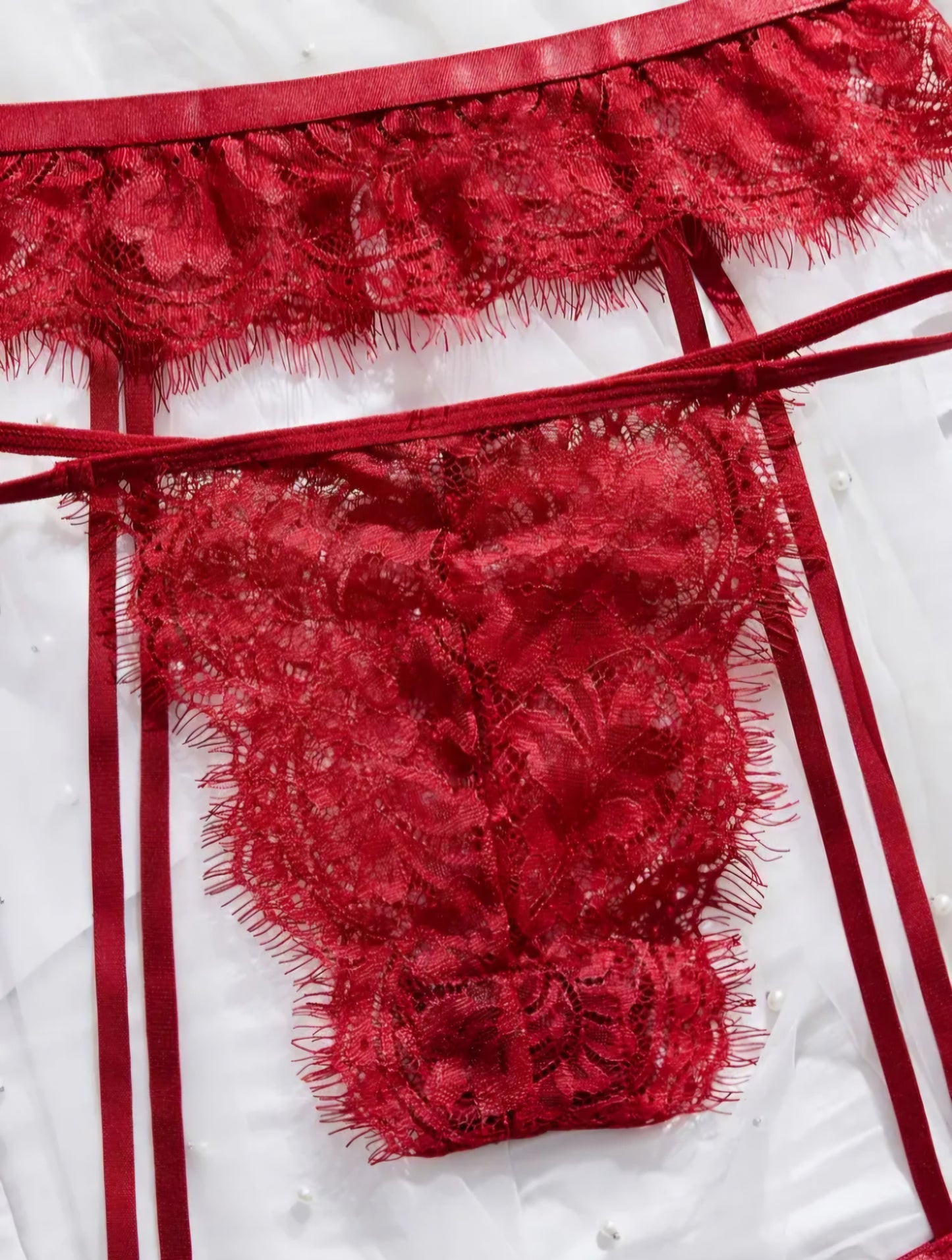 🌹 Sensual 3-Piece Red Eyelash Lace Lingerie Set - Size M 🌹
