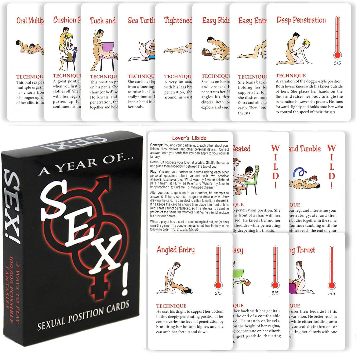 A Year of Sex! Sexual Position Card Game Foreplay Fun Sex Games Kama Sutra for Adults. Adult Sex Games, Fetish, Fantasy, Gifts