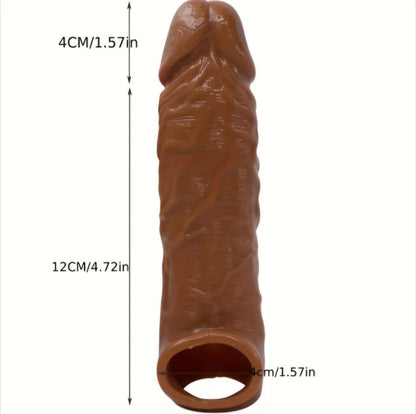 Textured Silicone Performance Sleeve – Enhancing Extender for Couples – Ribbed & Studded Design – Dark Brown 1.57 Inch Extension