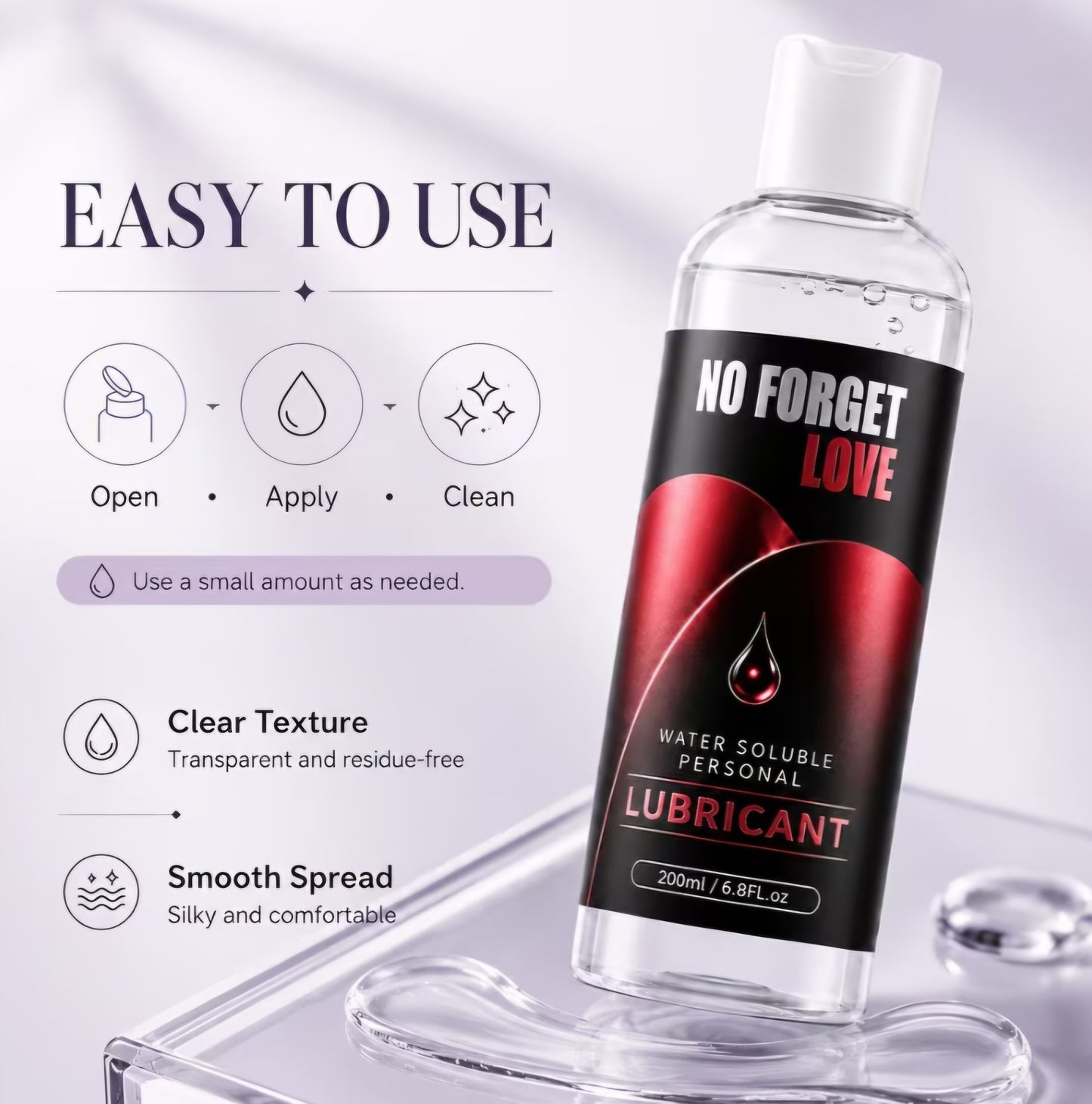 Water-Soluble Personal Lubricant | No Forget Love| Lube (200ml / 6.8 fl. oz) – Ultra-Smooth & Easy Clean-Up, Body Safe and Non Toxic