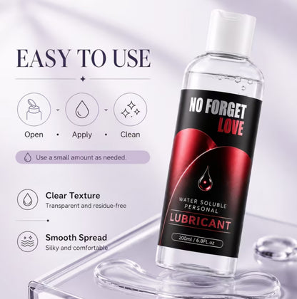 Water-Soluble Personal Lubricant | No Forget Love| Lube (200ml / 6.8 fl. oz) – Ultra-Smooth & Easy Clean-Up, Body Safe and Non Toxic