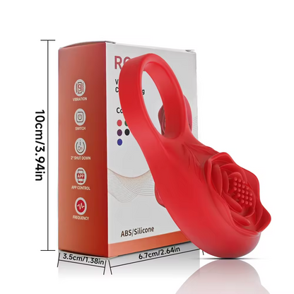 Rose-Shaped App-Controlled Vibrating Cock Ring Penis Ring with Clitoral Massager