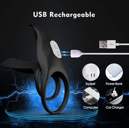 Vibrating Cock Ring, 3 in 1 Silicone Penis Ring with 10 Vibration Modes G-Spot & Clitoral Stimulator, Couple Vibrator Rechargeable Waterproof Adult Sex Toys with Remote Control for Men or Couples Play