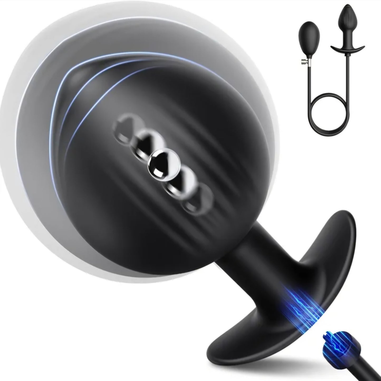 Magnetic Inflatable Anal Butt Plug, Adjustable Anal Training Stretcher with Rolling Weighted Ball, Soft Silicone Wearable Butt Plug with Secure T-Bar Base Prostate Massager for Adults AMA