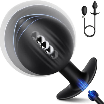 Magnetic Inflatable Anal Butt Plug, Adjustable Anal Training Stretcher with Rolling Weighted Ball, Soft Silicone Wearable Butt Plug with Secure T-Bar Base Prostate Massager for Adults AMA