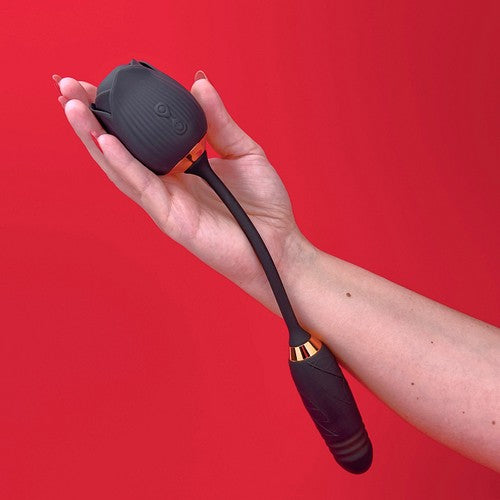 Sucking Rose Vibrator with Thrusting Bullet Extension, Toys for Women, Clitoris Vibrator with 10 Sucking & Vibrating Female Sex Toy, Dildo Thrusting Vibrator with 10 Thrusting Patterns