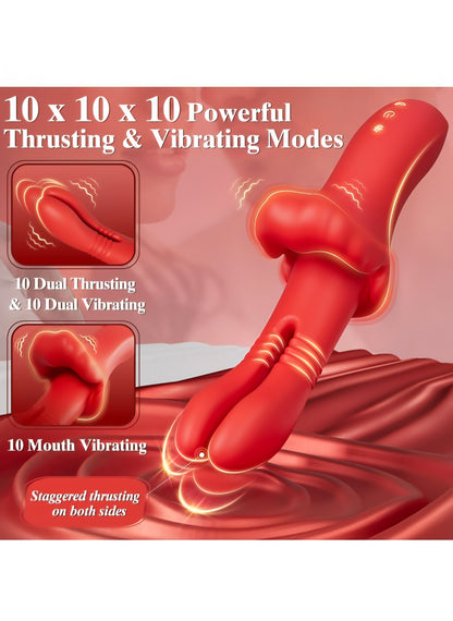 Thrusting Vibrator Sex Toys for Women - Adult Toys G Spot Vibrators with 10 Thrusting 10 Vibrating 10 Clitoral Vibration, Female Nipple Stimulator Double Dildo Rabbit Adult Sex Toys & Games for Couple