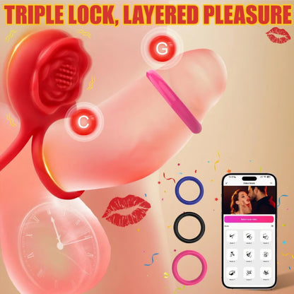 Vibrating Cock Ring Penis Sleeve with Rose Sex Toys, APP Control Penis Ring Vibrator Couples Adult Sex Toys for Men Women, 9 Vibrations Clitoris Vibrator AMA