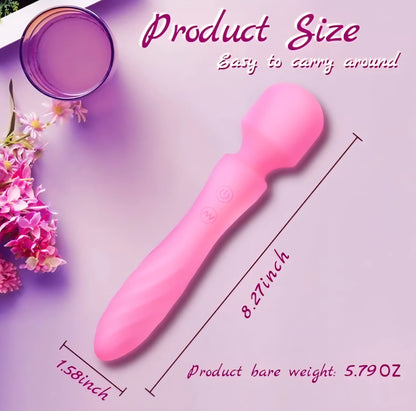 Wand Massager with Double End, Personal Massager, Cordless, Electric Vibrating Wand, Waterproof (Pink)