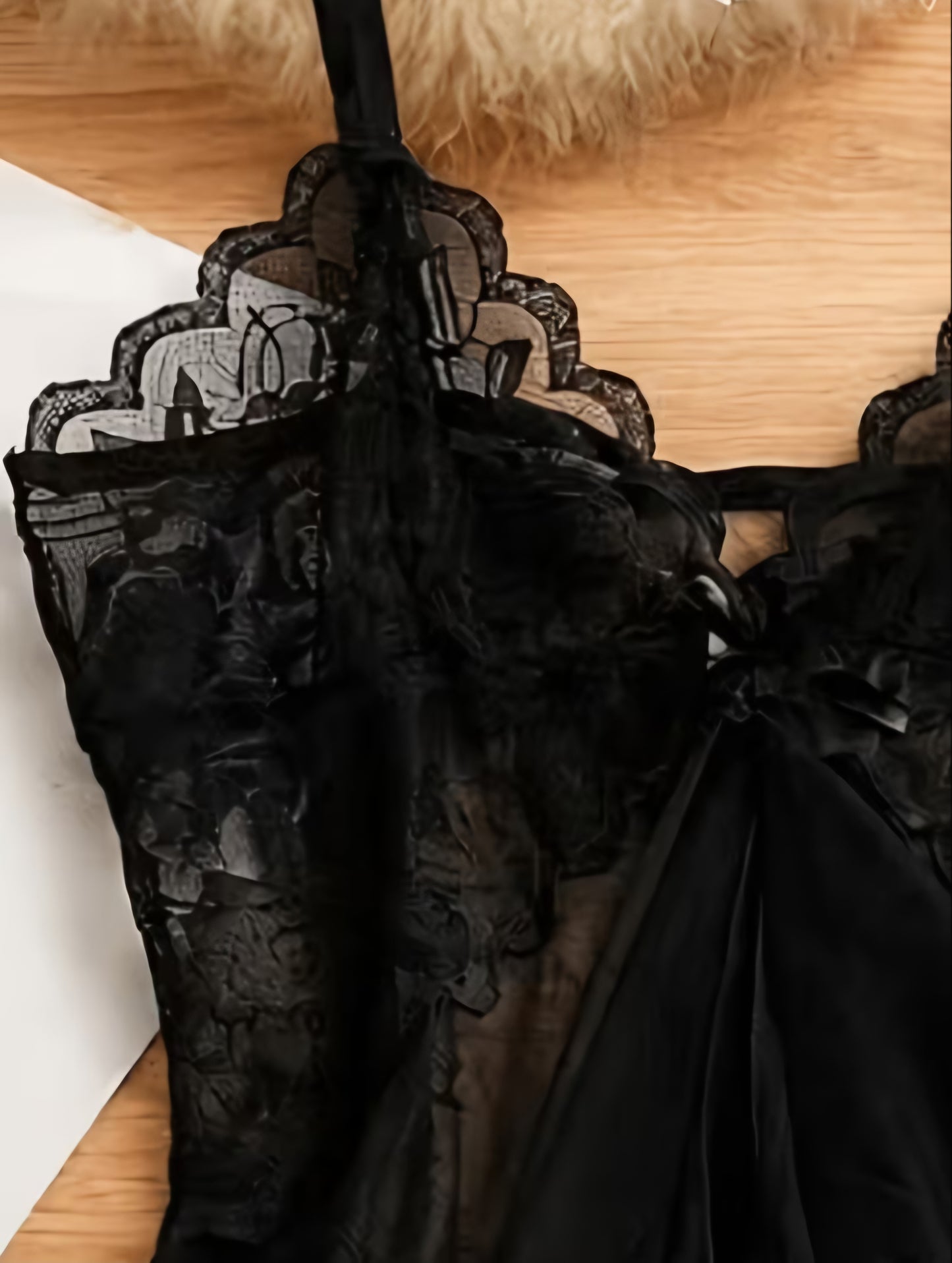Sheer Elegance Black Lace Babydoll & G-String Set One Size SF