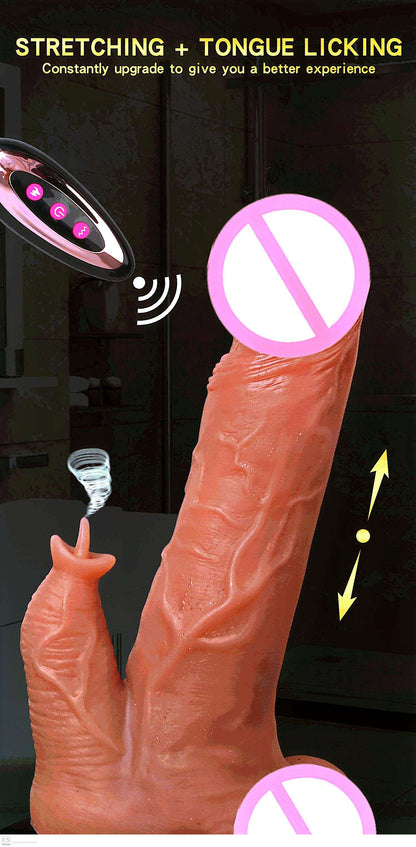 9 Inch Vibrating Thrusting Rotating Dildo with Clit Licker Licking Tongue