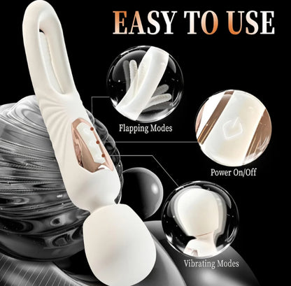 G Spot Vibrator Wand for Clitoral Stimulation, 360° Flexible Vibrating Massager with 10 Flapping & 7 Vibrating Modes, Double-Ended Wand for Clit Nipple Anal Vagina Stimulator, Adult Sex Toys for Women