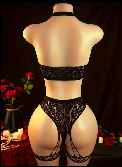 Floral Cutout Lingerie Set. One Size