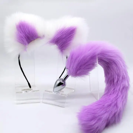 Deluxe Faux Fur Cat Ear Headband & Matching Metal Plug Tail Set (Available June 13th)