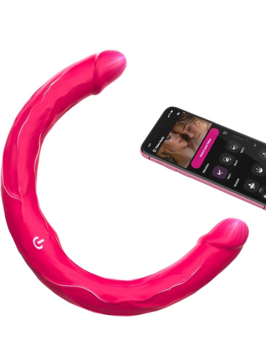 Double Dildo Vibrator Sex Toys: Double Sided Long Dildo with Realistic Glans and Veins Lesbian Sex Toys,Vibrating Strapless Dildos Silicone G Spot and Anal Vibrator with 10 Vibration for Women Couples