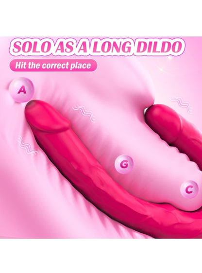 Double Dildo Vibrator Sex Toys: Double Sided Long Dildo with Realistic Glans and Veins Lesbian Sex Toys,Vibrating Strapless Dildos Silicone G Spot and Anal Vibrator with 10 Vibration for Women Couples