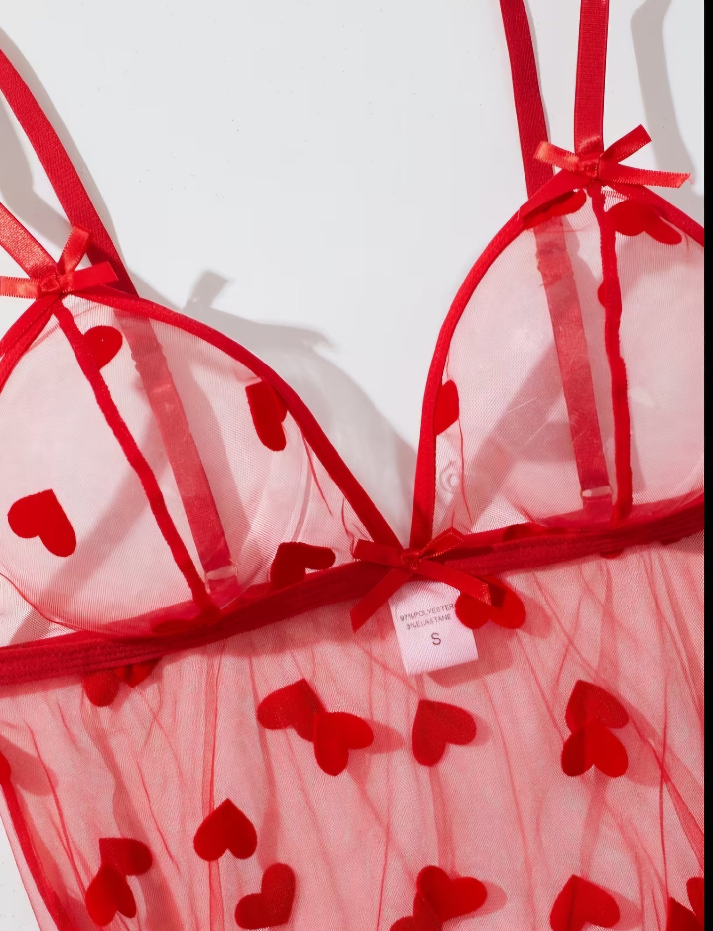 Heart-Print Romance: 2-Piece Mesh Lingerie Set - Size M AMA