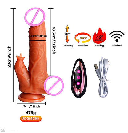 9 Inch Vibrating Thrusting Rotating Dildo with Clit Licker Licking Tongue