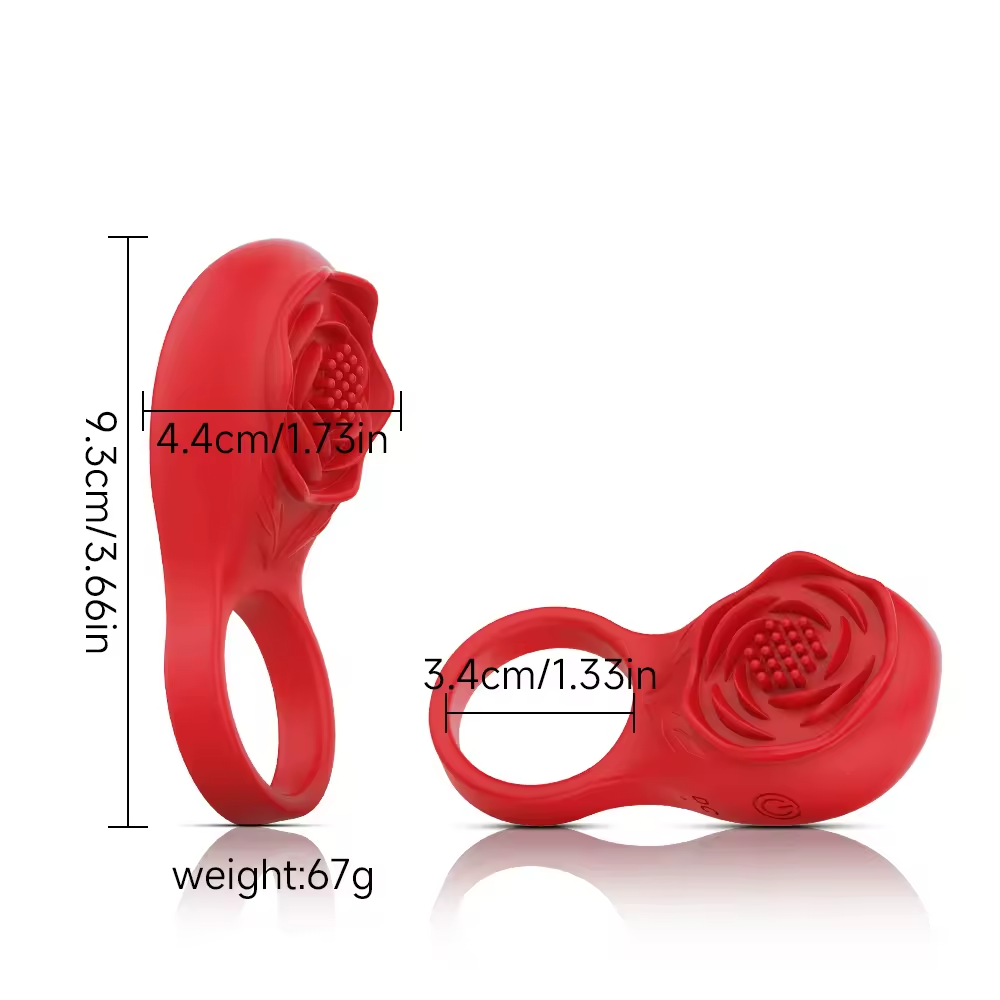 Rose-Shaped App-Controlled Vibrating Cock Ring Penis Ring with Clitoral Massager
