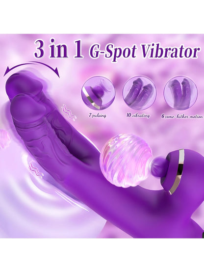 G Spot Vibrator Sex Toys for Women, 3 in 1 Dual Dildo Rabbit Vibrators with 6 Come-Hither Motion & 10 Vibrating & 7 Pulsing Modes, Finger Vibrator Female Adult Toy for G Spot Clit Nipple Stimulation