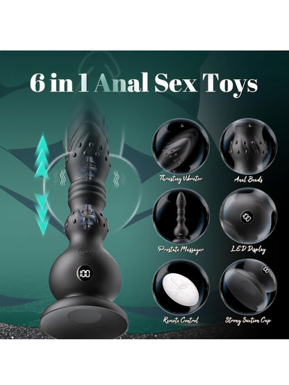 Thrusting Anal Vibrator Prostate Massager Butt Plug, Anal Beads with 10 Thrusting & Vibrating, LED Display Vibrators Male Sex Toys with Remote Control, Strap-on Anal Toy Adult Toys for Men