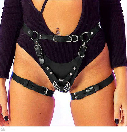 Premium Adjustable O-Ring Strap-On Harness Panty with Thigh Garters