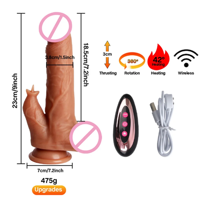 9 Inch Wireless Rotating & Thrusting Vibrating Dildo with Clit Licker
