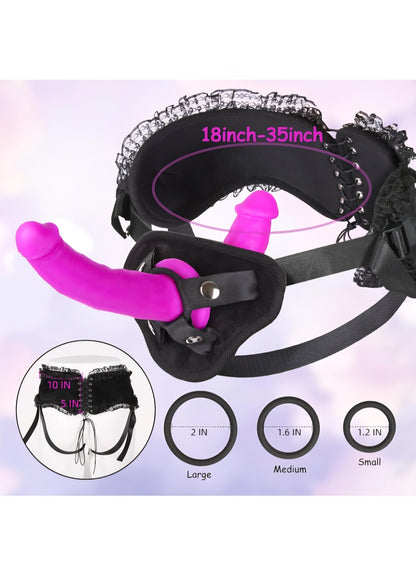 Strap On Dildo Women Sex Toys - Double Dildo Strapon Sided Dildos with Harness, Double Ended Dildos Lesbian Sex Toys for Couple, Long Anal Fantasy Silicone Pegging Sexual Pleasure Tools for Women