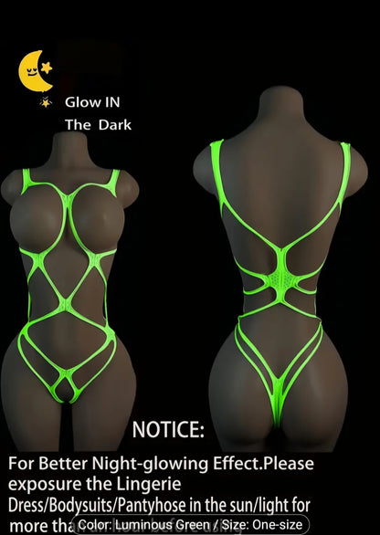 💡 Glow-in-the-Dark Luminous Bodysuit - The Ultimate Party Wear Lingerie! 💡- One Size