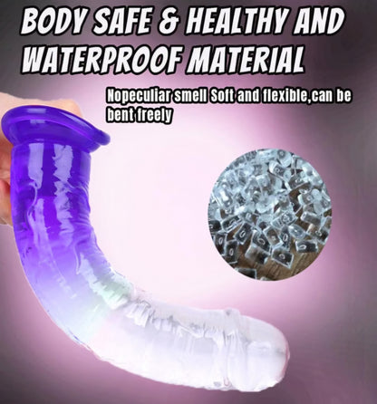 Realistic Clear Dildo No Balls, 9.6 inch Soft G Spot Dildo with Strong Suction Cup, Gradient Purple Lifelike Long Anal Dildo Penis Sex Toys for Beginner Women/Men/Gay AMA
