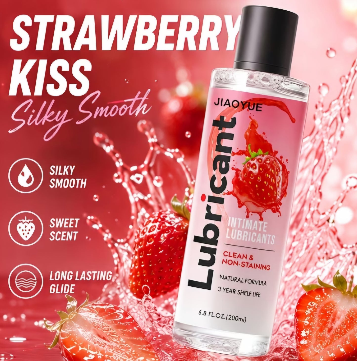 Strawberry Flavored Intimate Lubricant – Water-Based, Long-Lasting Lube & Non-Staining Formula (6.8 fl oz / 200 ml)