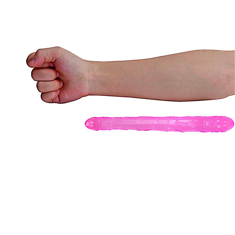 14.7-Inch Double-Ended Realistic Dildo - Extra Long Pink PVC Dong with Dual Glans and Veined Texture - 37.5cm