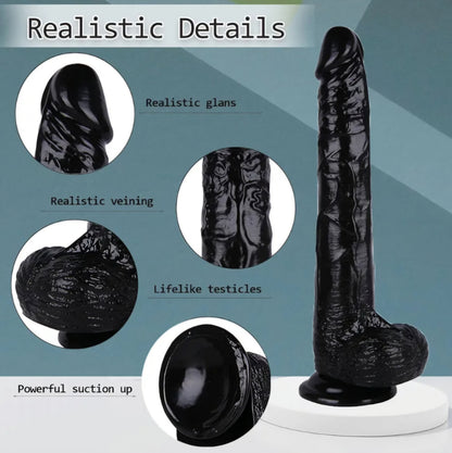 Realistic Dildo,12 inch Huge Dildo Sex Toy with Strong Suction Cup for G spot and Anal Play, Lifelike Ultra Big Black Anal Dildos with Small Glans Adult Sex Toy (Black) SF