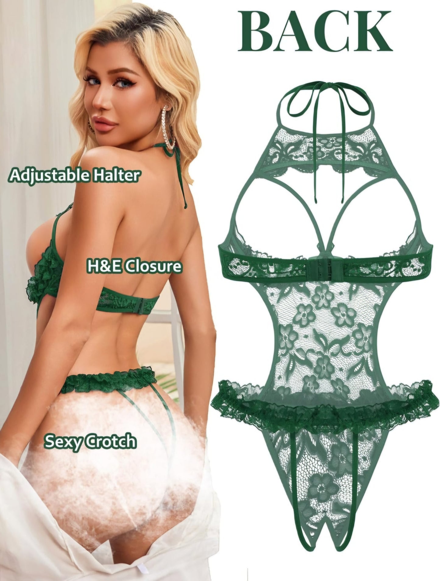 Avidlove Sexy Lingerie for Women Halter Neck One Piece Teddy Bodysuit Lace Mini Babydoll Sleepwear Size L AMA
