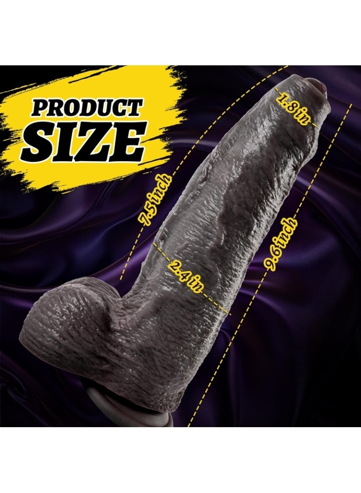 2.4IN Diameter Huge BBC Uncut Dildo, Realistic Big Black Dildo with Movable Foreskin, Real Skin Thick Fake Penis G-Spot Stimulation Adult Sex Toys for Men/Women for Anal Play with Strong Suction Cup