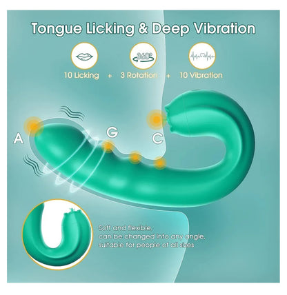 Rotating Vibrator Licking Sex Toys, 3 in 1 Clitorals Stimulator G Spot Vibrator with Rotating Head & Vibrating Tongue Support 10 Modes, Vibrating Dildos Adult Toys for Women Couples