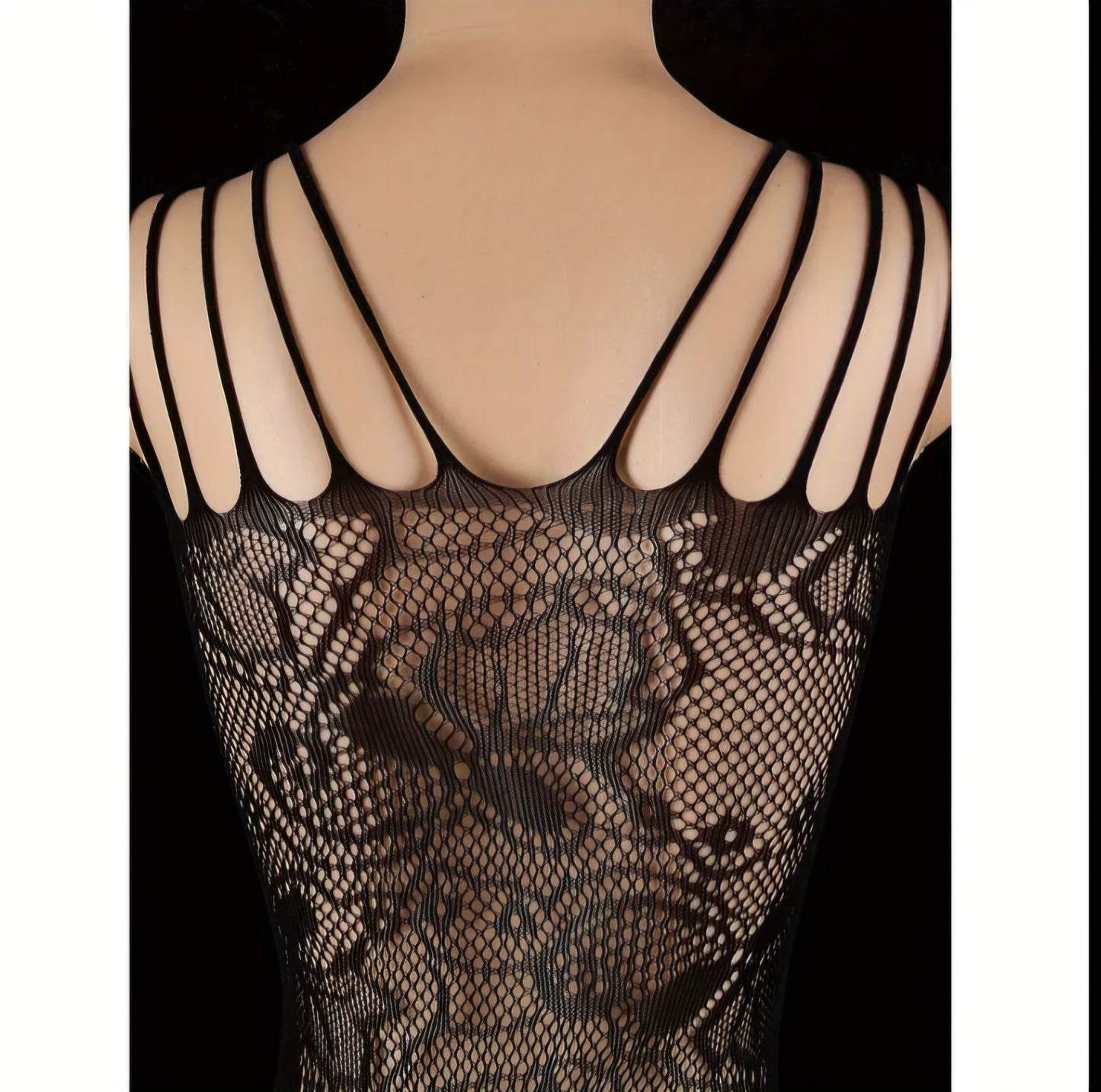 Full Body Floral Fishnet Teddy - Strappy Neckline Open Crotch Bodystocking.  One Size.