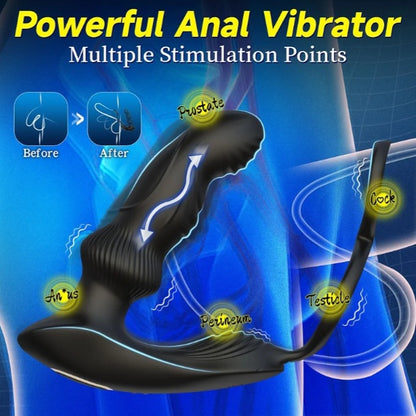 Prostate Massager Anal Dildo Vibrator Sex Toys for Men, Vibrating Cock Ring
Butt Plug Adult Toys with Dual Rings, Remote Control Anal Beads with Penis Ring, 10 Wriggling & Vibrating Modes, Wave Motion