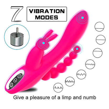 Triple Stimulation Rabbit Vibrator Sex Toys - Adult Women Pleasure Toys Female Clitoral Nipple Sex Toy with 7 Modes for G spot Anal Clit Vagina Stimulation