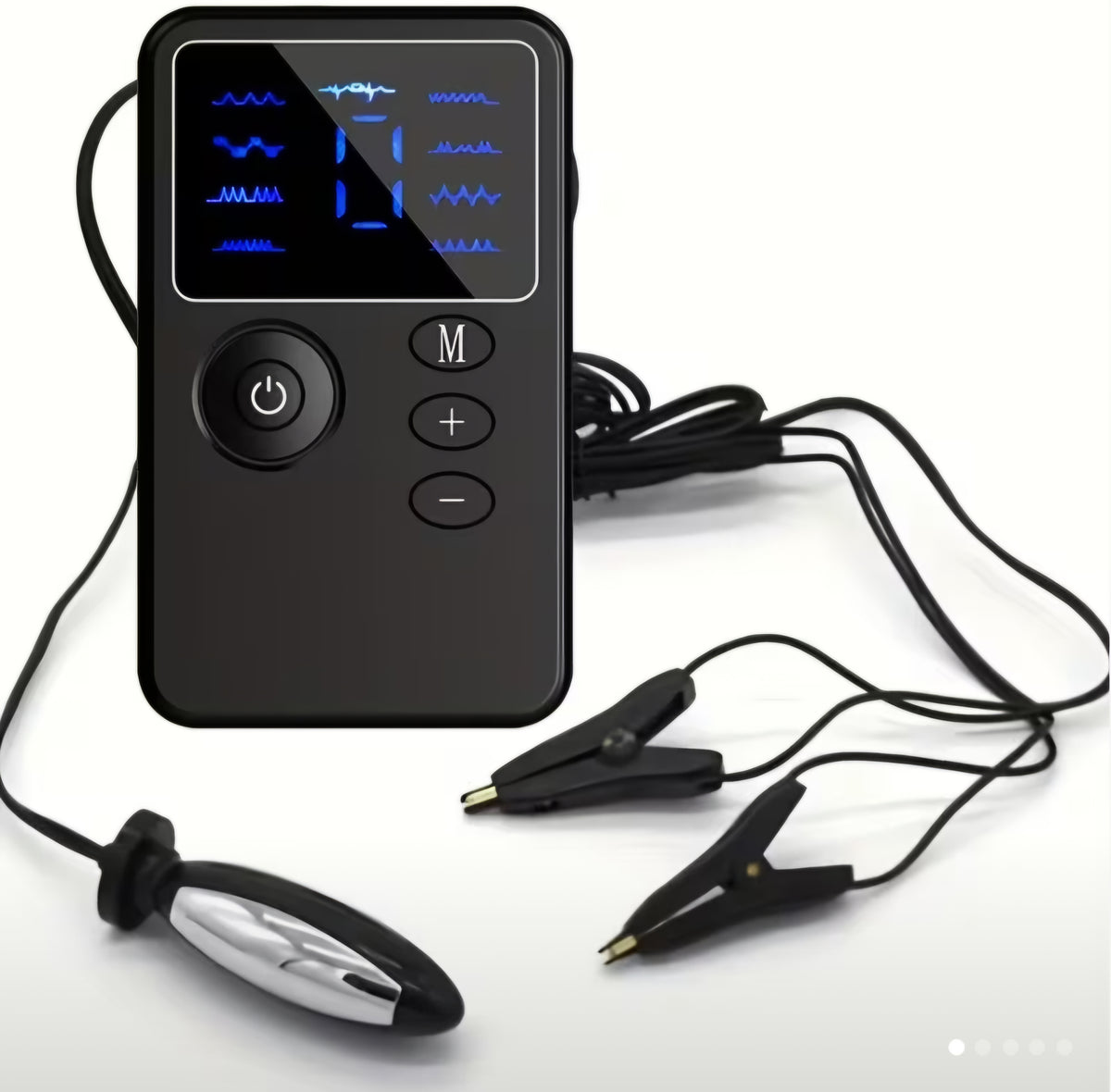 4-Piece Electric Shock Pulse Stimulation Kit with Nipple Clips, Metal Plug, and Digital Power Unit