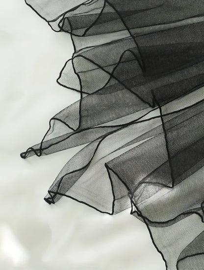 Midnight Bloom Sheer Lace Babydoll – Tiered Mesh Camisole Nightgown with Matching Thong. Size L.