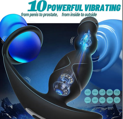 Anal Sex Toys for Men, Anal Vibrator Prostate Massager with Cock Ring, Vibrating Anus Butt Plug with 3 Rotating & 10 Vibrating Modes, Anal Beads for Gay Couples Adult Sex Toys for Man
