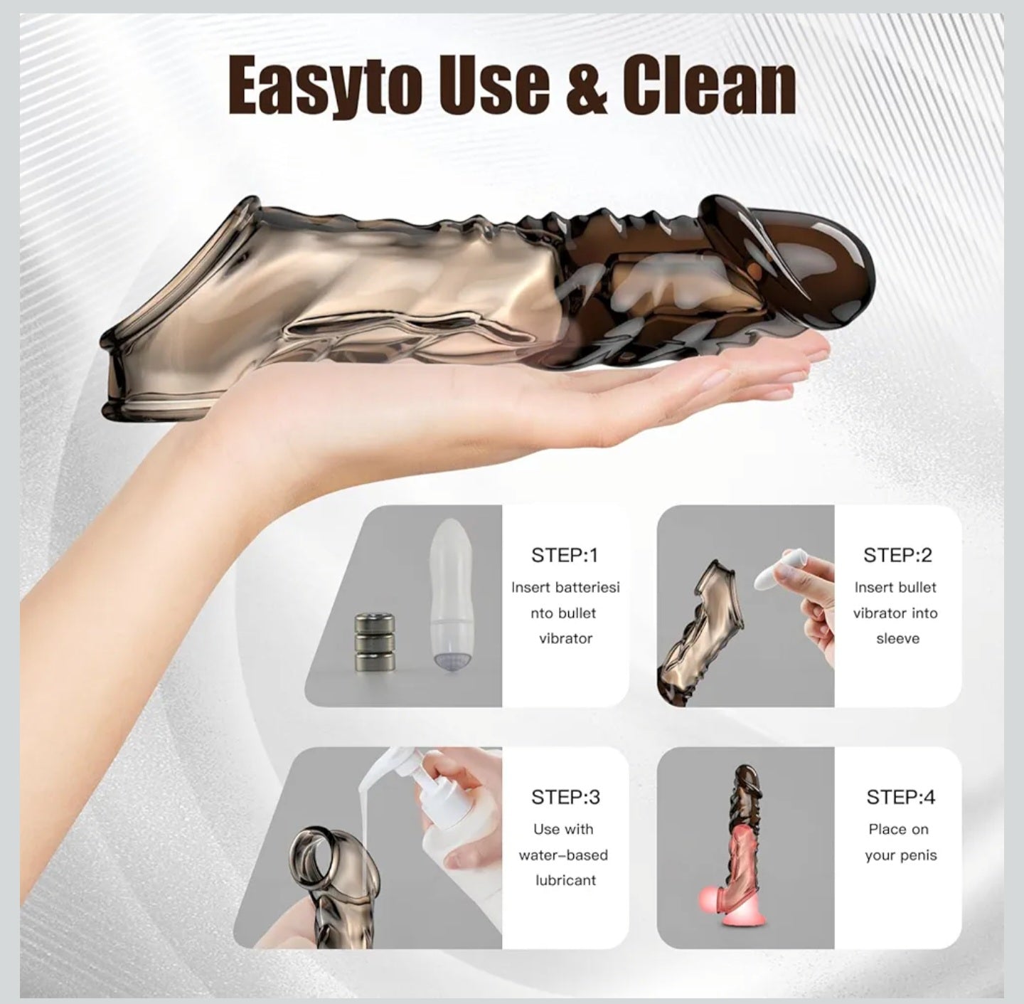 Vibrating Penis Sleeve - Vibrator Penis Enlarger Sex Toys for Men, Reusable Penis Ring, 3.6 inch Penis Sleeve Cock Ring Realistic Cock Sleeve Soft Penis Enlarger for Couples Male Vibrating Dildo