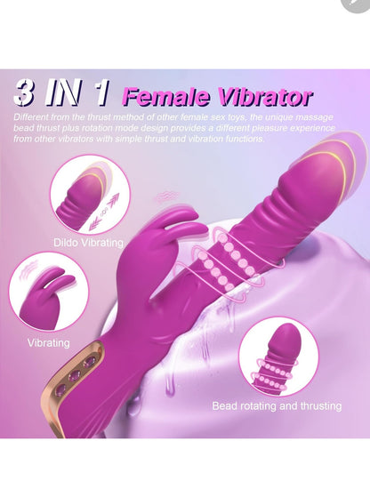 Vibrator Thrusting Dildo with Rotating Rolling Beads, Rabbit Vibrator with 7 Vibration Modes & 7 Rotating Modes, Adult Female Sex Toys for G Spot Clitoral Bring Dual Pleasure, Purple