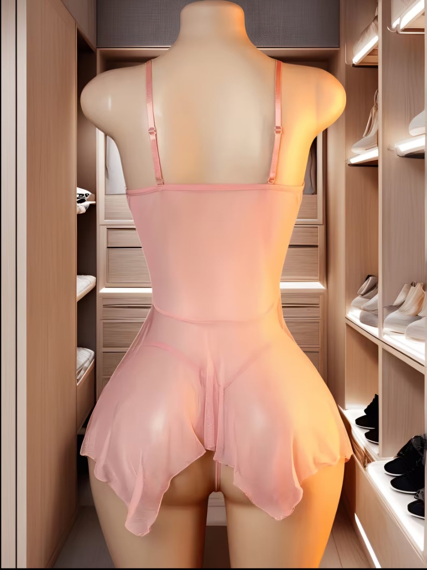 Romantic Pink Lace Babydoll Camisole & Nightgown Set One Size SF