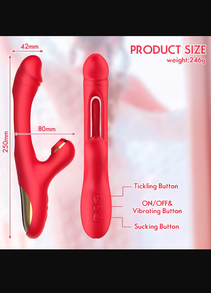 Flapping Sucking Vibrator G Spot Dildo Sex Toy for Women Rabbit Clit Stimulator Wand Vibrator Massager with 7 Tongue Slapping Finger 7 Vibration Suction Pulse Modes for Vaginal Anal Stimulation Waterproof Female Adult Sex Toy (Red)