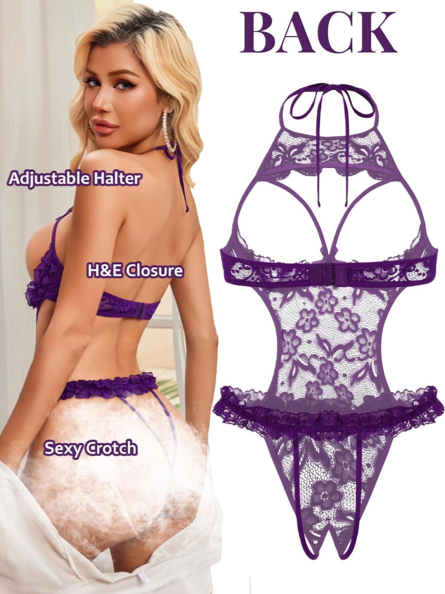 Avidlove Sexy Lingerie for Women Halter Neck One Piece Teddy Bodysuit Lace Mini Babydoll Sleepwear Size XXL AMA