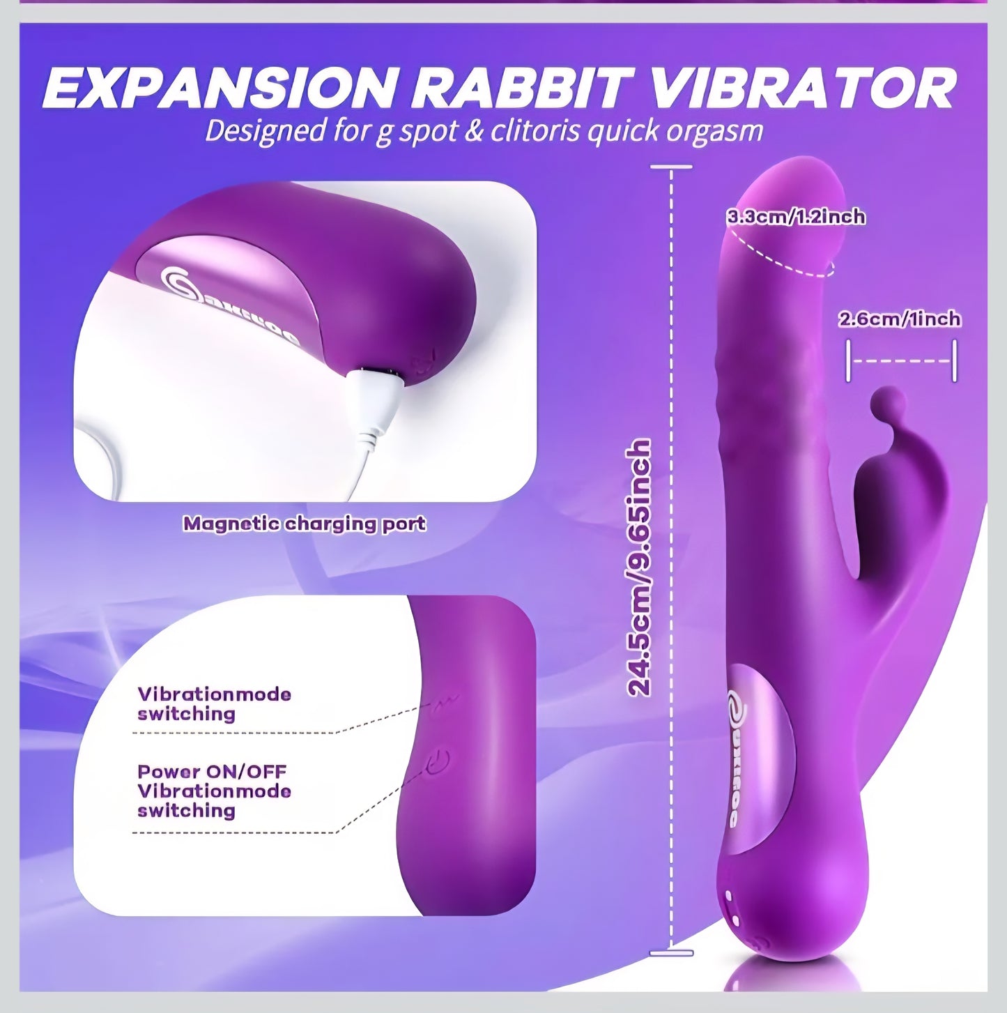 Vibrator Rabbit Vibrators, Sexual Stimulation Device for Women, Sex Toys with Expansion Function Wand and Finger Vibrator, Adult Toy for Couples Female Sex Toys and G Spot Vibrator