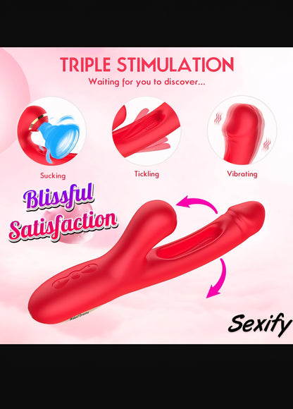 Flapping Sucking Vibrator G Spot Dildo Sex Toy for Women Rabbit Clit Stimulator Wand Vibrator Massager with 7 Tongue Slapping Finger 7 Vibration Suction Pulse Modes for Vaginal Anal Stimulation Waterproof Female Adult Sex Toy (Red)