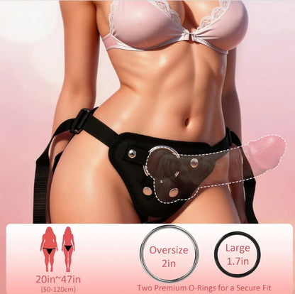 Strap On Wearable Harness for Dildo Play, Adjustable Waist & Hip Strap-On Dildo Holder with Interchangeable Metal O-Rings for Women Men Lesbian Gay Couples Vaginal & Anal Play (Black)